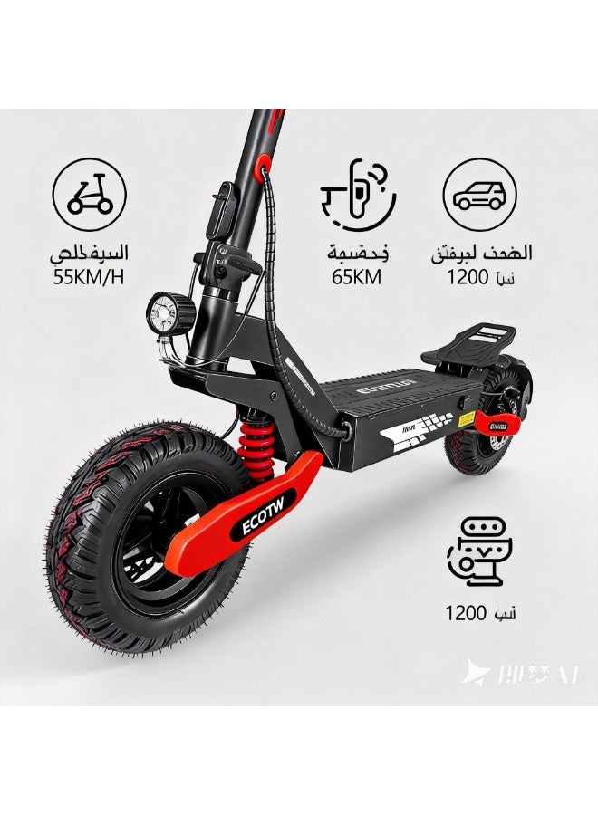 سكوتر كهربائي GT06، سرعة قصوى 55 كم/ساعة ومدى أقصى 65 كم، محرك 1200 واط، نظام تعليق مزدوج، نظام منع الانزلاق TCS، حمولة قصوى 150 كجم، قابل للطي - Image 3